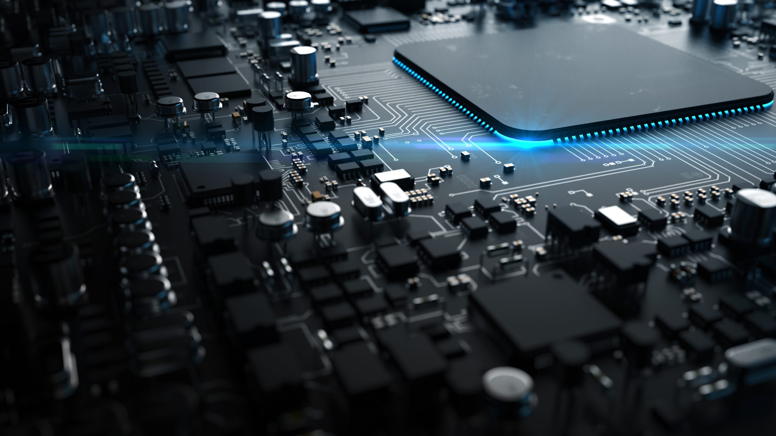 Das Bildmotiv zeigt ein Teil der Hardware-Komponenten des Computers. leistungsstarker Cupu auf Chip 3D-Rendering